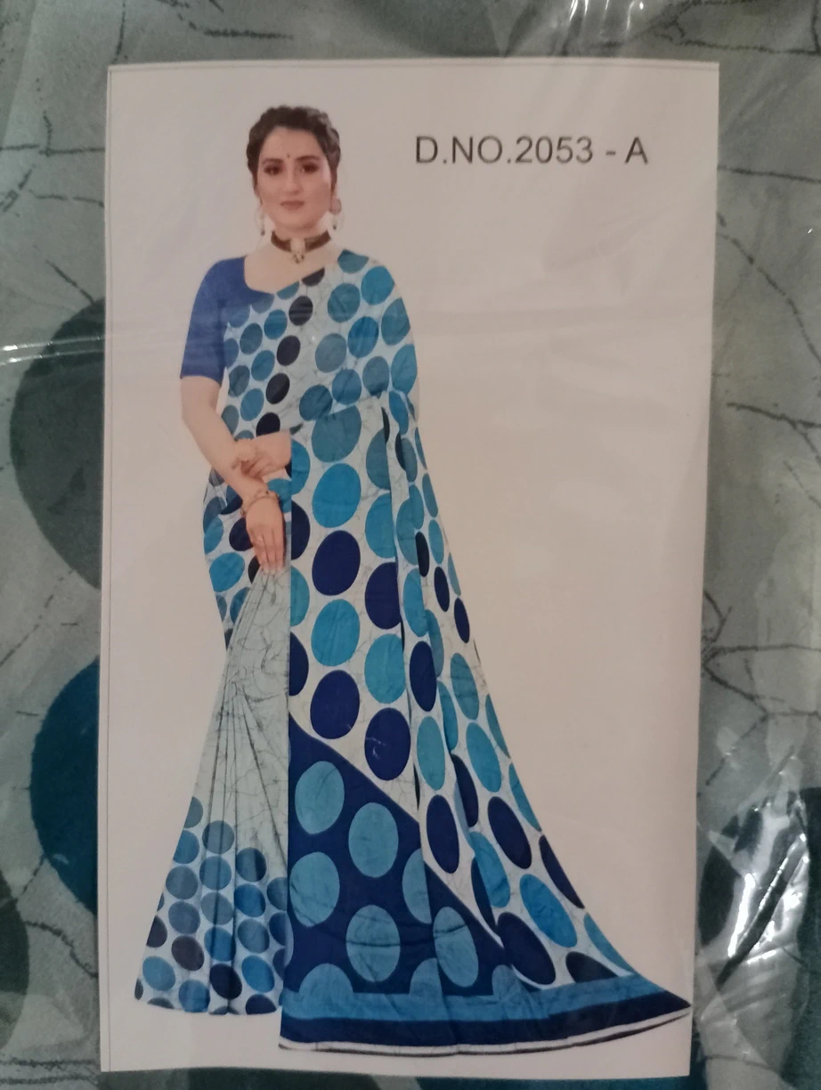Silk Cotton Polka Print Saree - Blue Navy Mix